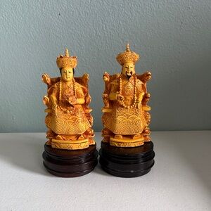Vintage Chinese Emperor and Empress Seated on Ornate Dragon Thrones Figurines